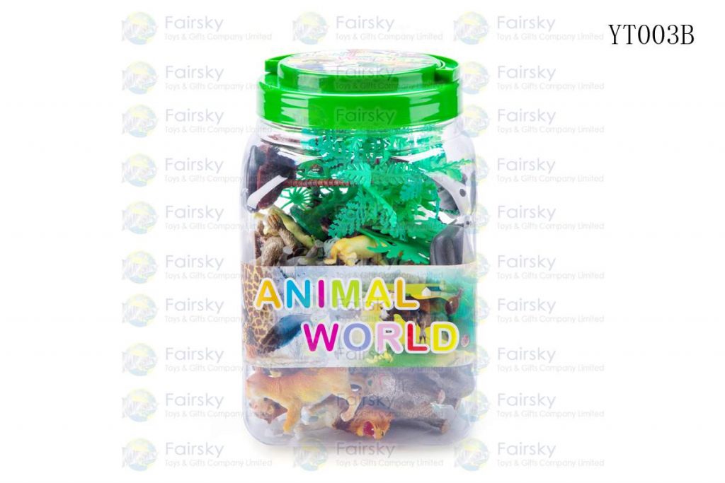 SET OF 40 PCS PVC WILD ANIMALS WITH ACCESSORIES IN 14x20cm PLASTIC TUB